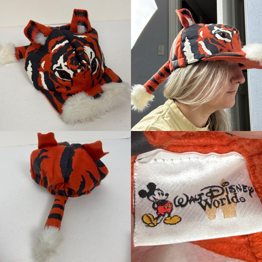 Vintage Rare Walt Disney World Tigger Plush Hat 3D Tiger Ears Tail One Size